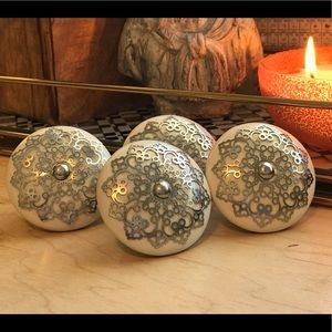 Boho-style ceramic drawer handles.